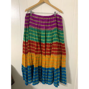 Lauren Ralph Lauren Skirt 1X 1005 Cotton Pull On Tiered Tye Dyed Rainbow Boho